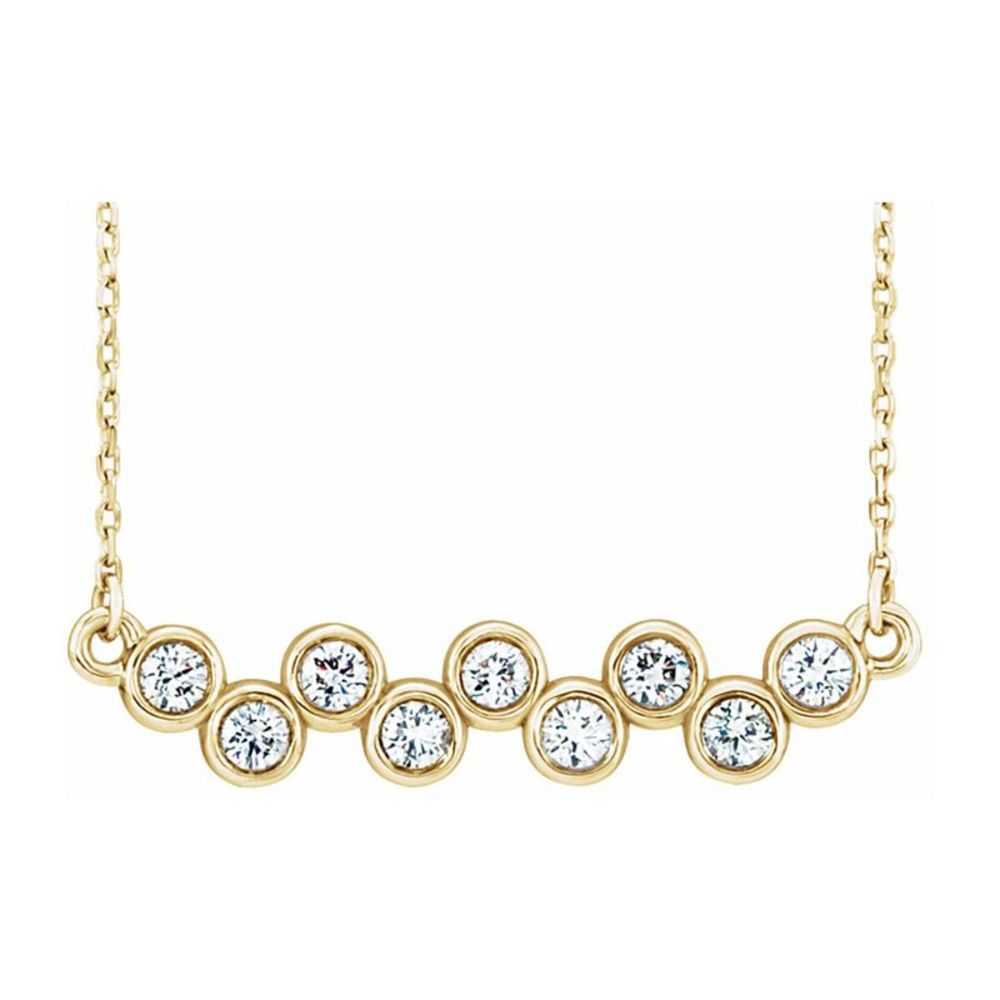 14K Yellow Gold 1/2 CTW Diamond Bezel Set Bar Necklace, 16-18 Inch